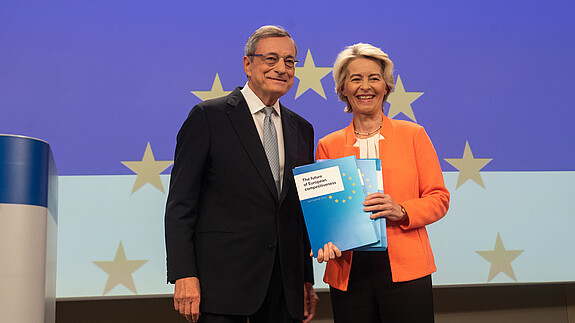 Pressekonferenz von Mario Draghi und Ursula von der Leyen zur Veröffentlichung des Berichts am 9. September