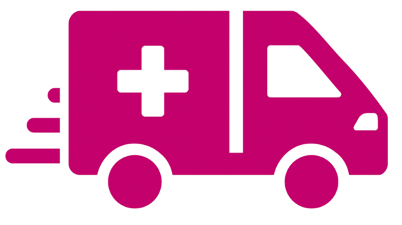 Rettungsdienst_Signet_CMYK Zu sehen ist ein Piktogramm, das einen Rettungswagen zeigt. Darunter der Schriftzug "Rettungsdienst".