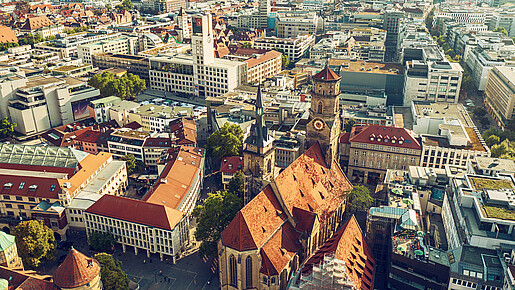 Luftbild auf die Altstadt von Stuttgart