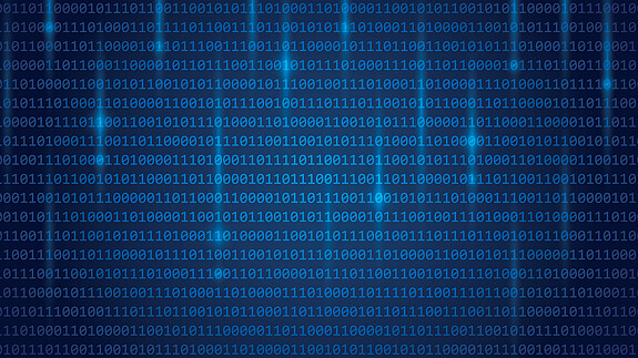 Das Foto ist ein Symbolbild für Digitalisierung und zeigt Nullen und Einsen auf blauem Hintergrund.