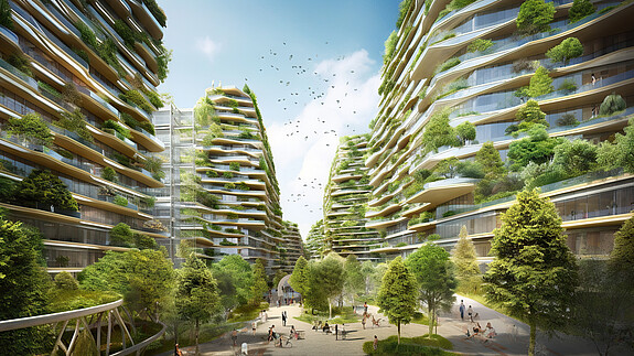 Nachhaltige Stadtentwicklung Architektur-Modell eines nachhaltigen städtischen Wohn-Quartiers